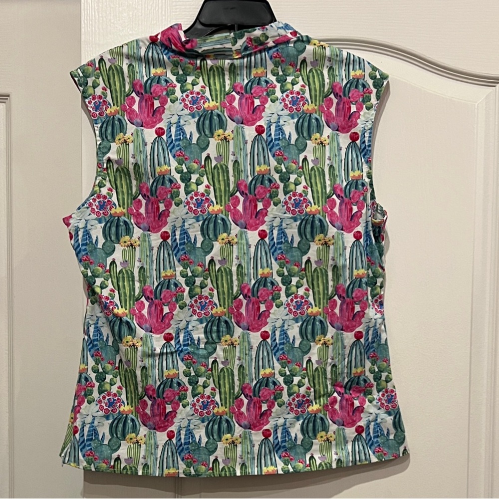 Retrolicious Cactus Patterned Blouse with Bow Tie… - image 4